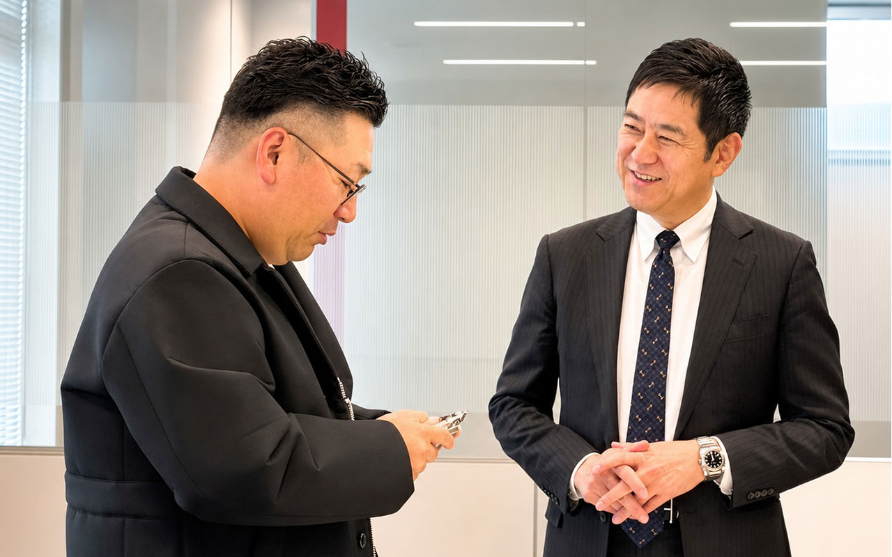 器を手に取り金継ぎ修復について語る川嶋氏と浅野