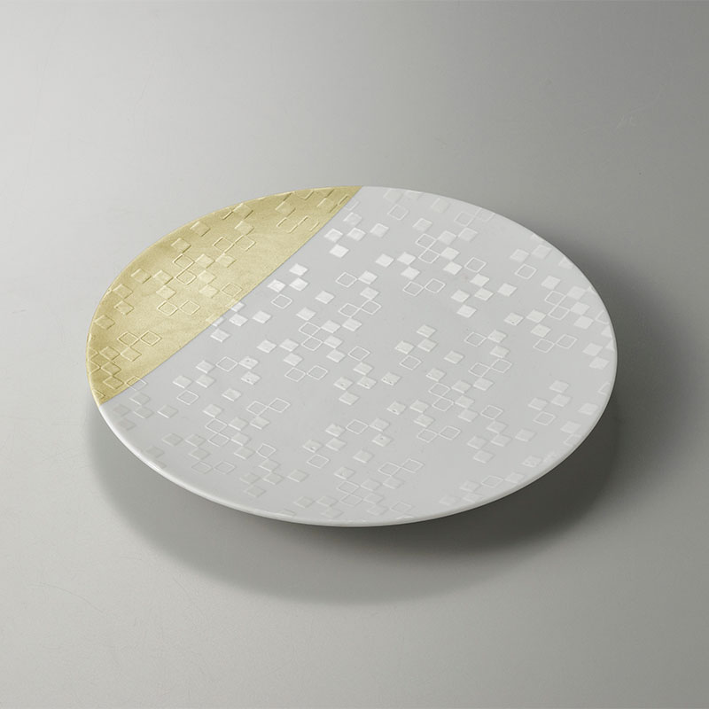 箔小紋 白磁プレート 市松